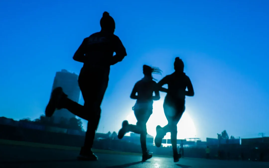 Outdoor fitness and breath control for performance and recovery during a sunset run
